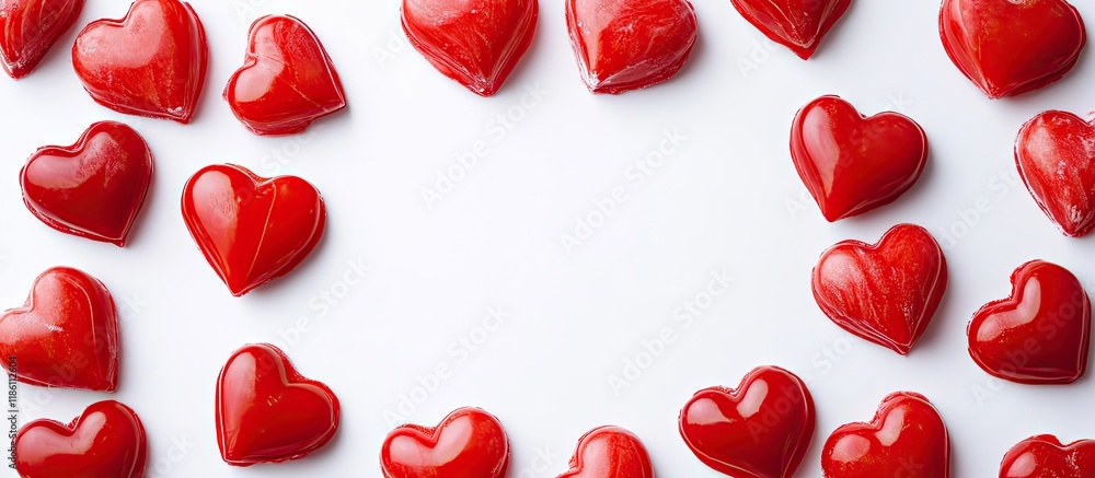 Poster frame constructed from red heart shaped lollipops. with copy space image. Place for adding text or design