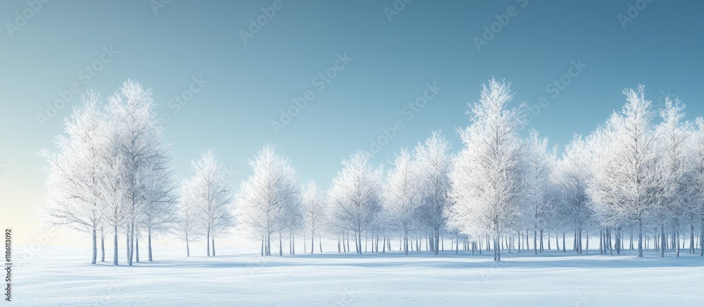 Leinwandbilder trees covered in hoarfrost on a snowy glade during winter. with copy space image. place for adding t