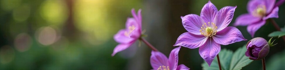 Fototapeta premium Blooming clematis flower violet in spring garden, garden, violet, flowers