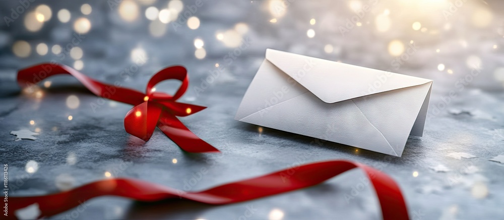 Poster Christmas mail red ribbon and letter. with copy space image. Place for adding text or design