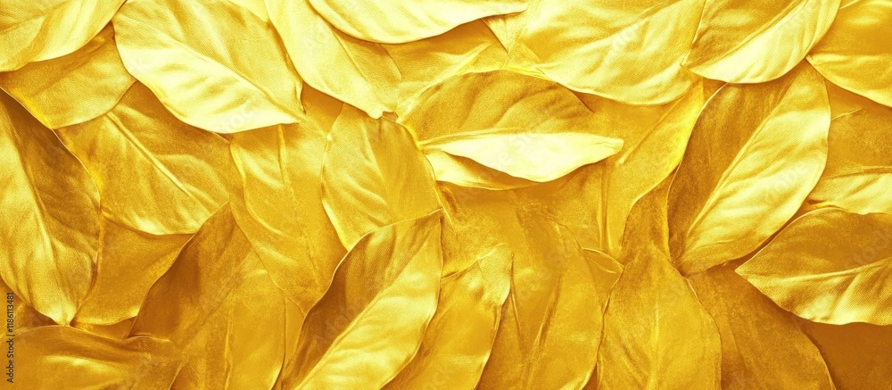 Aufkleber glossy yellow leaf gold foil texture backdrop. with copy space image. place for adding text or desig