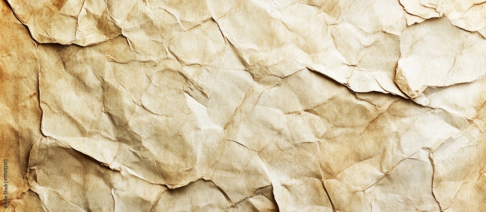 Poster Brown recycled paper with a crumpled texture background Cream colored vintage page or grunge vignette parchment resembling an old blank newspaper Pattern of empty rough cardboard with a creased grun