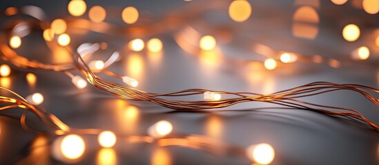 Close up of LED lights on a copper wire strand. with copy space image. Place for adding text or design