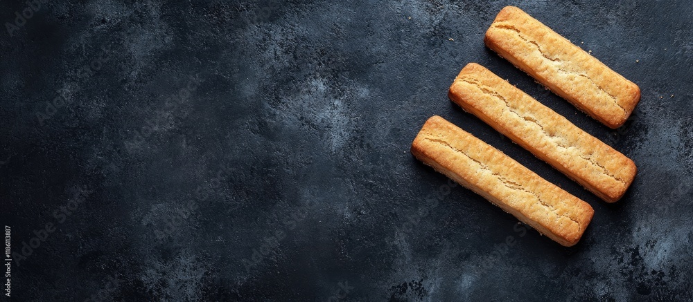 Aufkleber italian savoiardi ladyfingers biscuits on a dark concrete background. with copy space image. place f