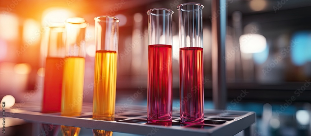 Aufkleber Close up of test tubes in a rack in a laboratory. with copy space image. Place for adding text or design
