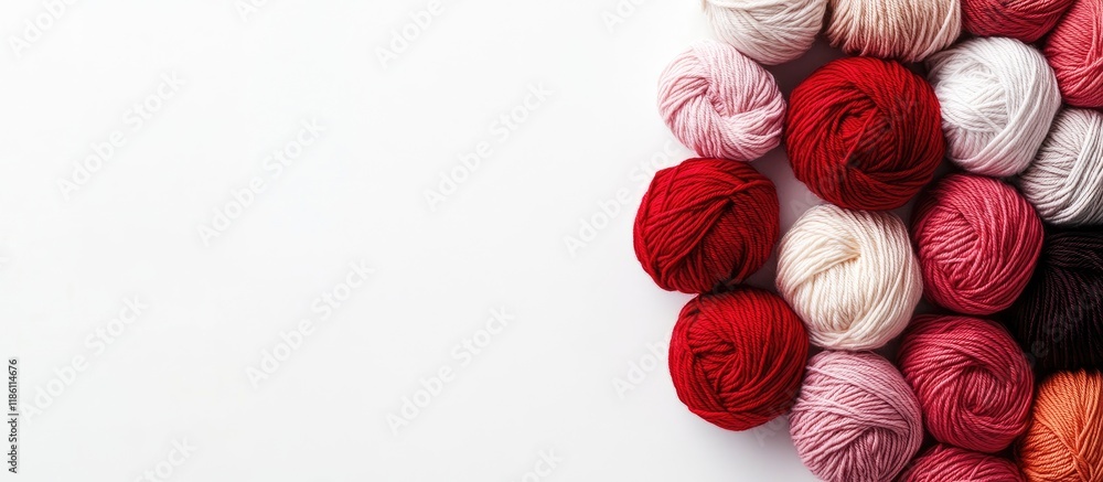 Poster Merino wool knitting yarn on a white background stock photography. with copy space image. Place for adding text or design