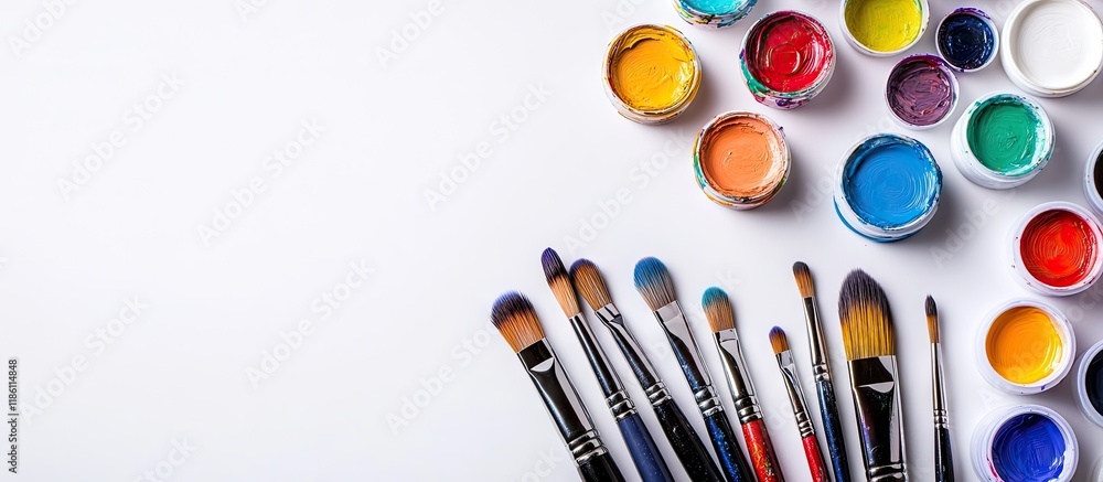 Aufkleber artistic supplies brushes and paints for artwork materials for children s creativity. with copy spac