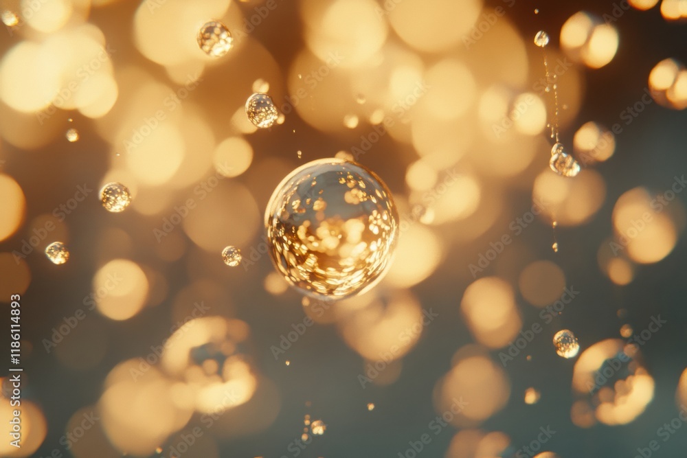 Aufkleber Viruses suspended in droplets of water illuminated by soft light in a laboratory setting. Generative AI