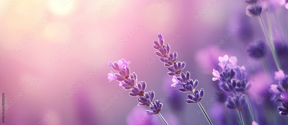 Aufkleber Artistically defocused lavender flower background for use in graphic resources stationery patterns and fabric featuring shades of purple and green. with copy space image
