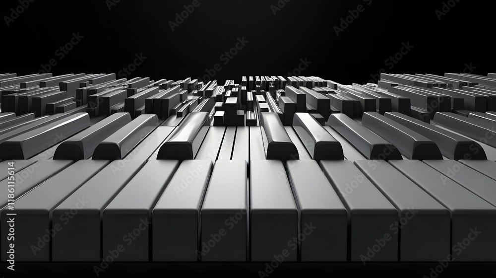 Poster abstract gray piano keys form distorted pattern