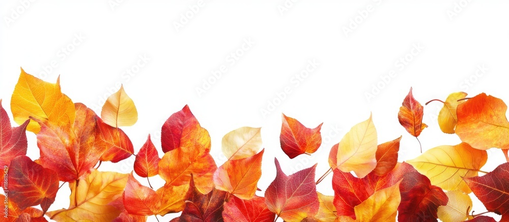 Fototapete a border of vibrant autumn leaves. with copy space image. Place for adding text or design