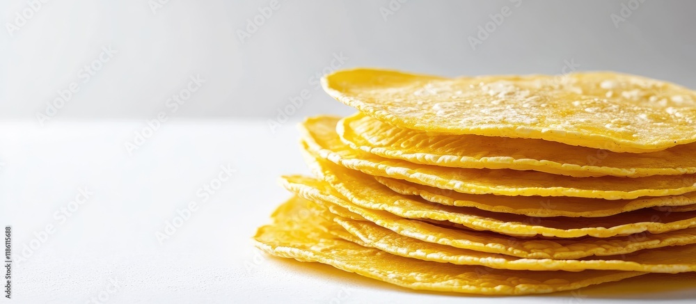 Aufkleber A pile of corn tortillas on a white backdrop. with copy space image. Place for adding text or design