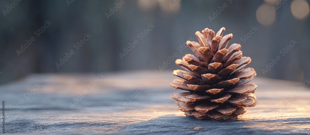 Leinwandbilder christmas pine cone sequoia on a wooden surface. with copy space image. place for adding text or des