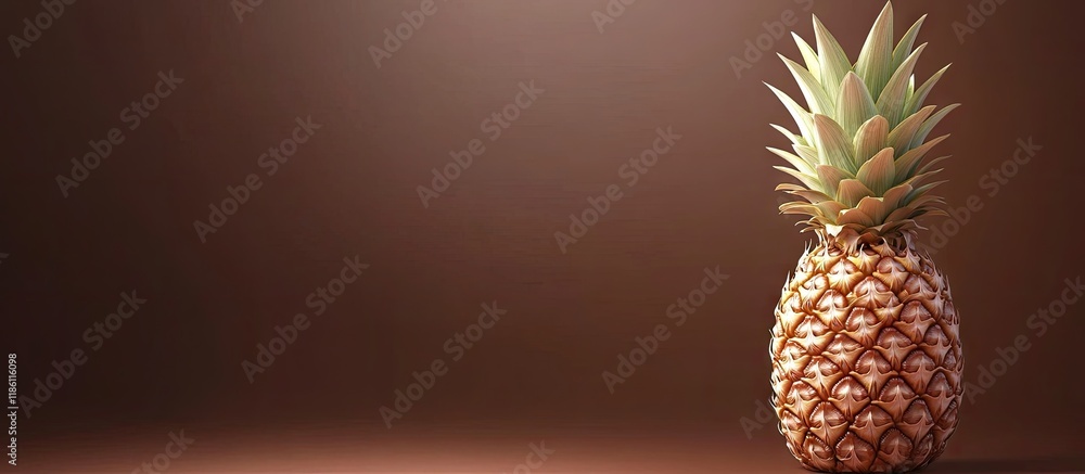 Poster whole fresh pineapple isolated on a brown background dof and copy space