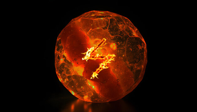 Burning sowilo rune on a magic crystal