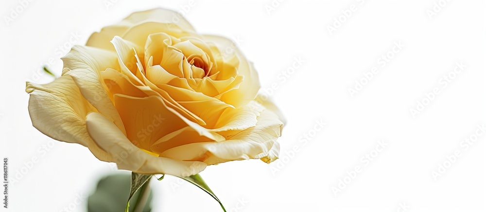 Poster a delicate yellow rose set against a white background. with copy space image. place for adding text 
