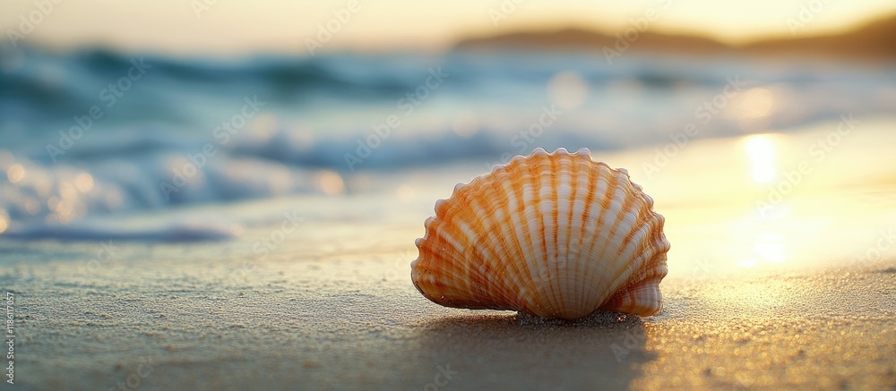 Poster A lovely shell on the Cornwall beach. with copy space image. Place for adding text or design