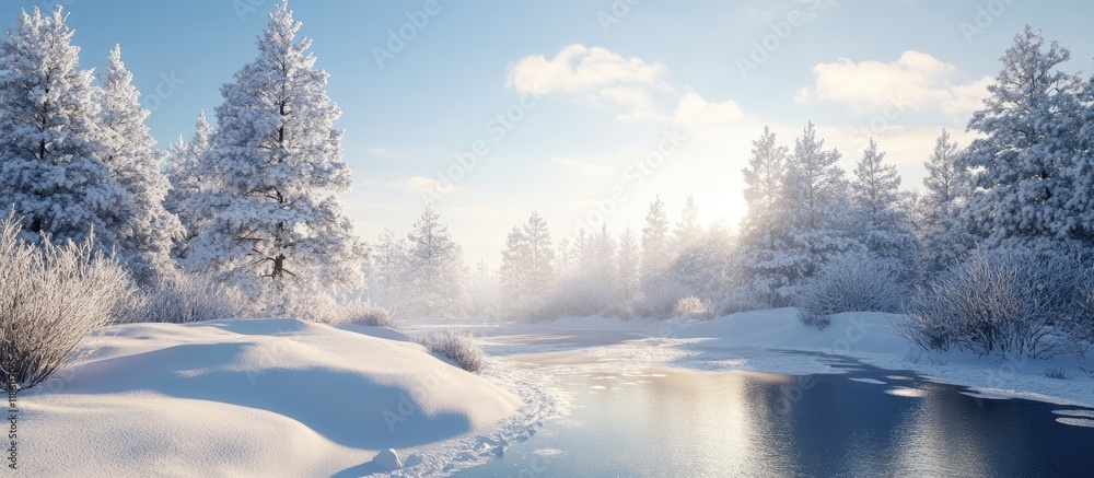 Leinwandbilder Snowy scenery in a natural setting. with copy space image. Place for adding text or design