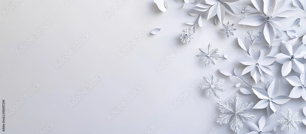 Aufkleber Beautiful paper snowflakes on a light backdrop. with copy space image. Place for adding text or design
