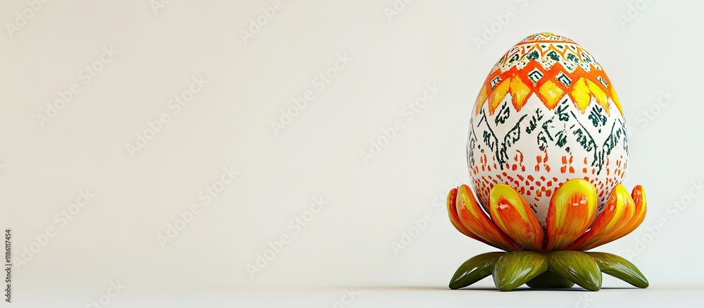 Leinwandbilder an egg featuring a pattern on a vibrant stand shaped like a flower for the easter celebration set ag