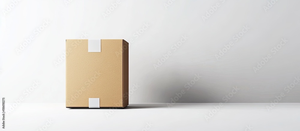Poster Cardboard box sealed on a white background. with copy space image. Place for adding text or design