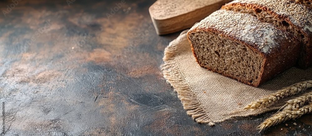 Poster buckwheat bread gluten free pastry in a rustic style background selective focus copy space