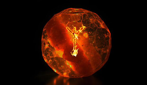 Burning Algiz rune on a magic crystal