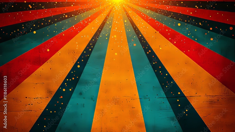 Poster dynamic radial rays and dot patterns enhance motion graphics with a minimalist and clean aesthetic, 