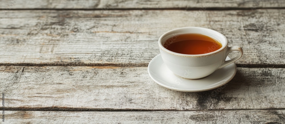 Poster tea cup on aged white wood. with copy space image. place for adding text or design