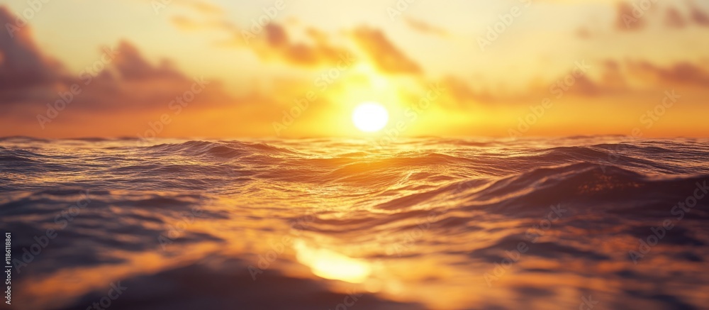 Poster Early morning sunrise over the ocean Warm hues. with copy space image. Place for adding text or design