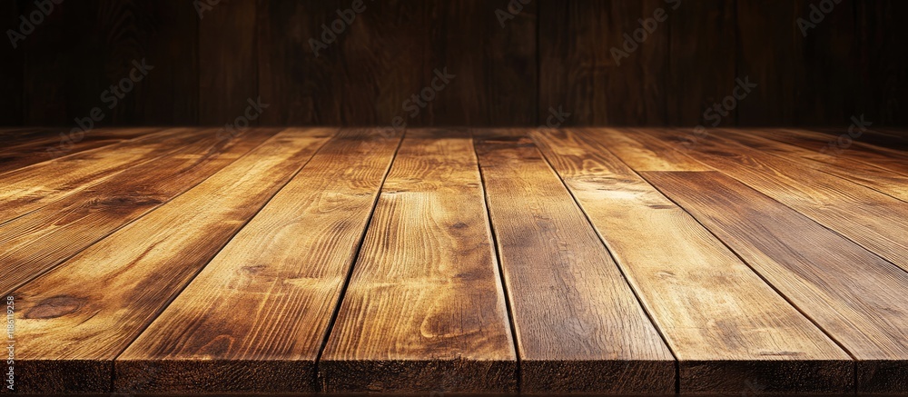Fototapete Empty perspective wooden floor shelf table serving as a studio backdrop to showcase your products. with copy space image. Place for adding text or design