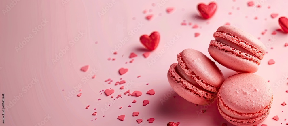 Aufkleber heart macaron with hearts on a pink background. with copy space image. Place for adding text or design