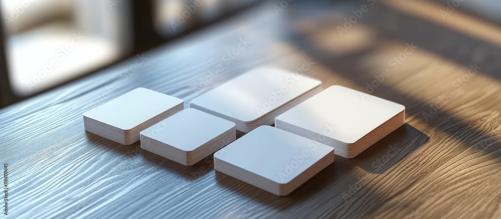Aufkleber Empty color business cards resting on a desk. with copy space image. Place for adding text or design