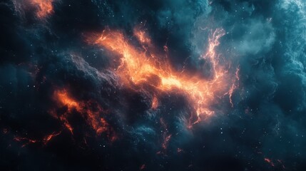 Fototapeta premium Cosmic Nebula with Swirling Orange and Blue Gas Clouds