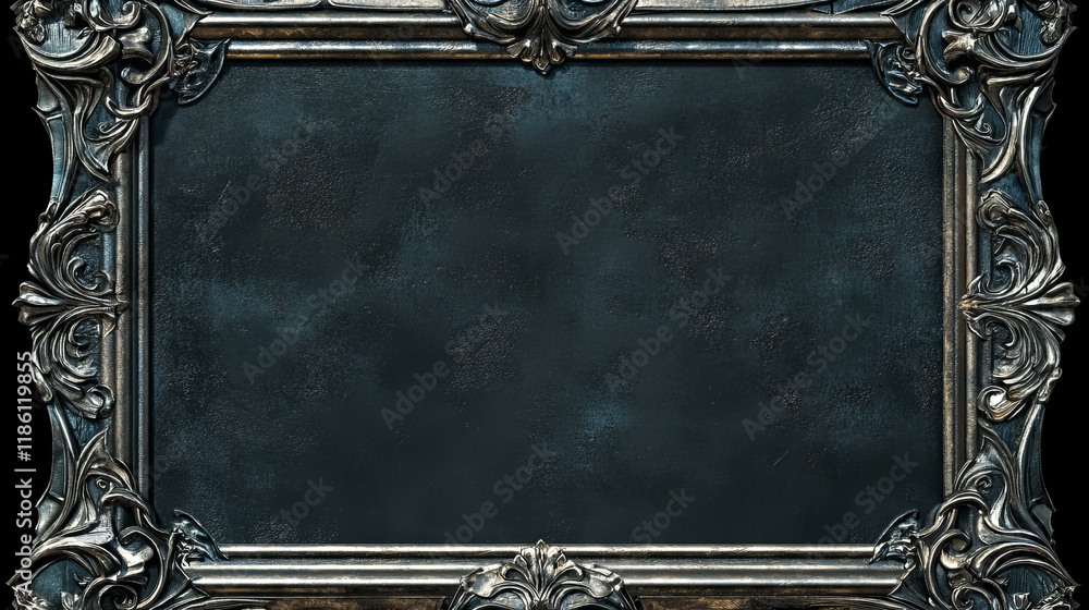 Poster medieval ui game frame metal border for button. fancy vintage ornament for rpg app in royal style. i
