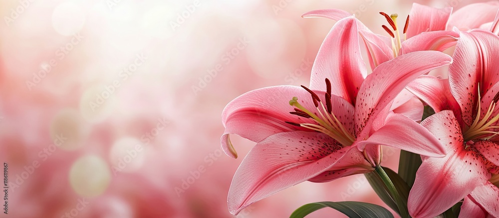 Fototapete background featuring pink and red lily flowers. with copy space image. place for adding text or desi
