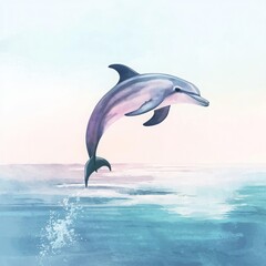 Fototapeta premium Playful Dolphin Jumping Out of Water in Soft Colors