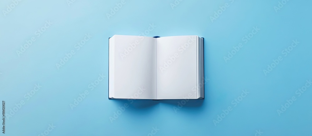 Fototapete Empty notebook on blue backdrop. with copy space image. Place for adding text or design