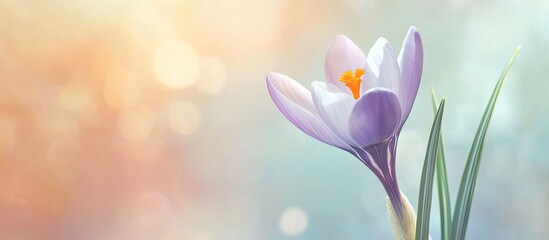 crocus one of the earliest spring flowers soft focus. with copy space image. Place for adding text or design