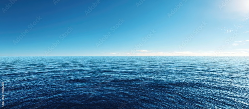 Aufkleber seascape featuring a sea horizon and nearly clear deep blue sky background. with copy space image. p