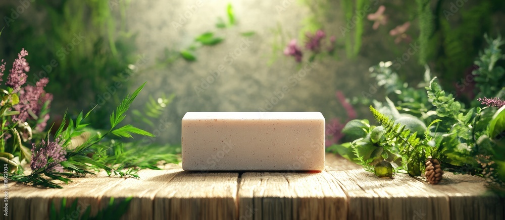 Poster herbal natural soap bar. with copy space image. Place for adding text or design