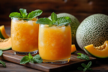 Fresh Cantaloupe Juice with Mint Garnish
