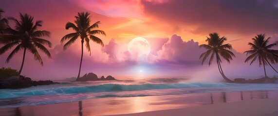 A beautiful view of palm beaches under colorful skies capturing the essence of summer
