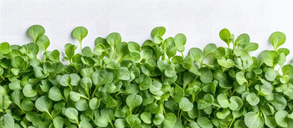 Poster green sunflower microgreens viewed from above on a white background. with copy space image. place fo