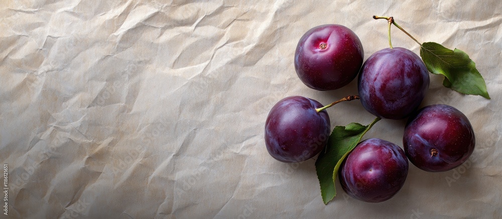 Leinwandbilder textured vintage paper background featuring plums. with copy space image. place for adding text or d