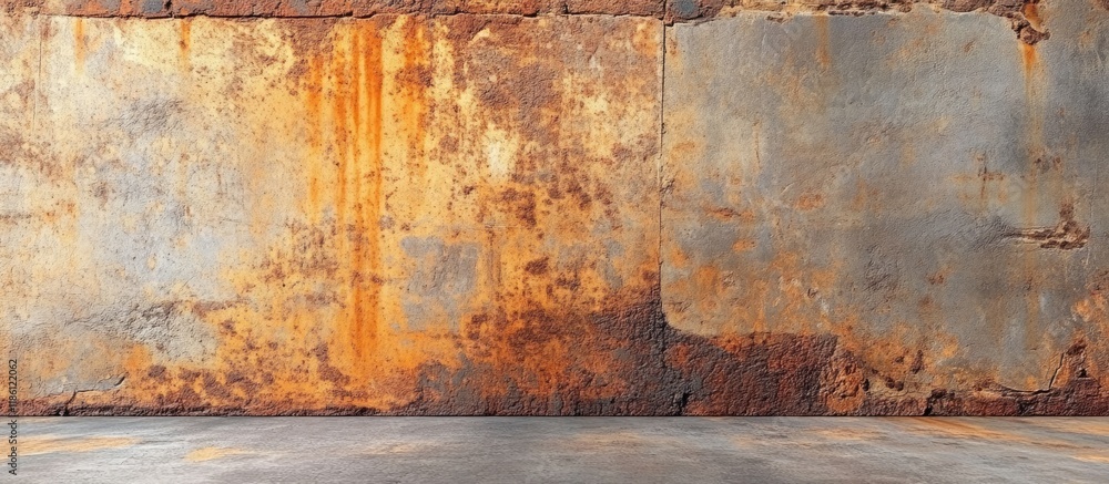 Aufkleber rusty steel on concrete surface. with copy space image. Place for adding text or design