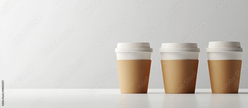 Aufkleber To go beverage Arranged with three paper coffee cups isolated on white. with copy space image. Place for adding text or design