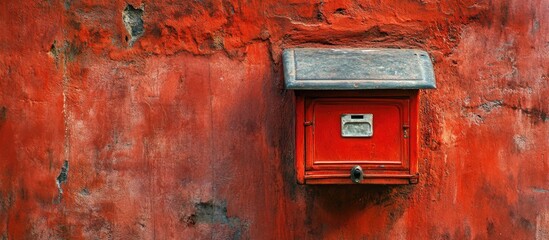 Traditional red colored old Indian mailbox post box letterbox. with copy space image. Place for adding text or design
