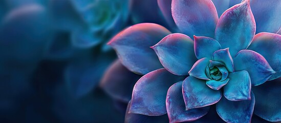A succulent that features blue purple and green hues. with copy space image. Place for adding text or design