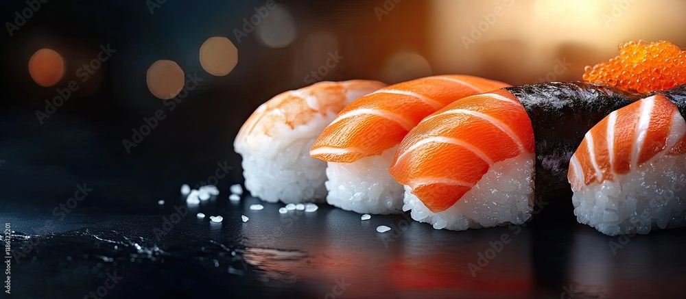 Leinwandbilder Set of Japanese sushi Close up view. with copy space image. Place for adding text or design